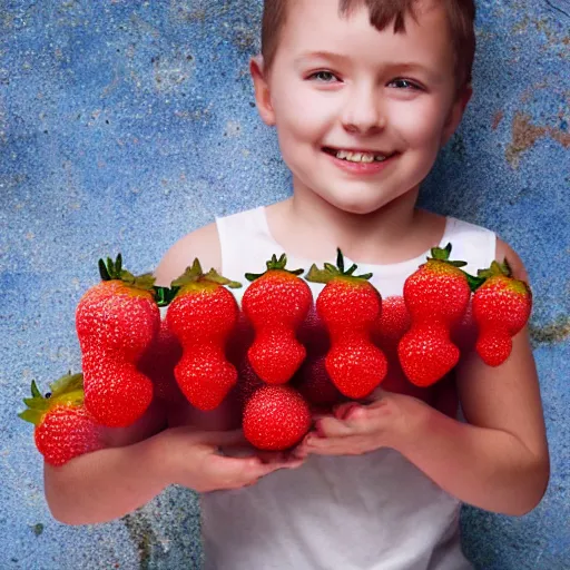 Image similar to child made out of strawberries, realistic, high quality, HD