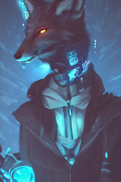 Image similar to an anthropomorphic cyberpunk fox, backlighting, trending on artstation, digital art, furry art, trending on furaffinity, fantasy art, by kawacy