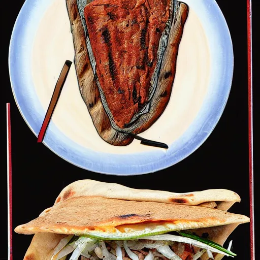 Image similar to takeaway doner kebab in pitta bread by h.r. giger