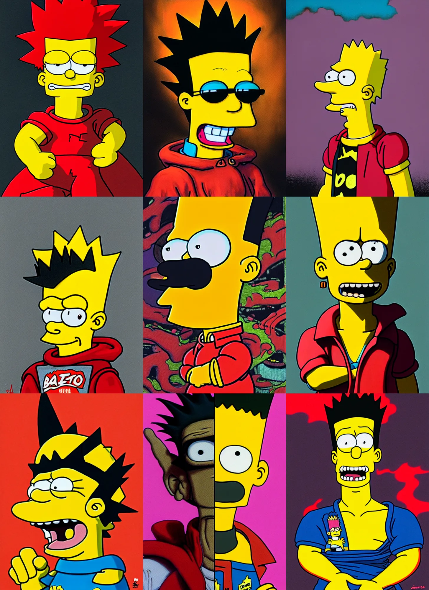 Prompt: bart simpson dressed as akira, Neo Rococo Expressionist, Maximalism, orientalism, diffuse lighting, fantasy, intricate, elegant, highly detailed, lifelike, photorealistic, digital painting, artstation, illustration, concept art, smooth, sharp focus, art by John Collier and Albert Aublet and Krenz Cushart and Artem Demura and Alphonse Mucha