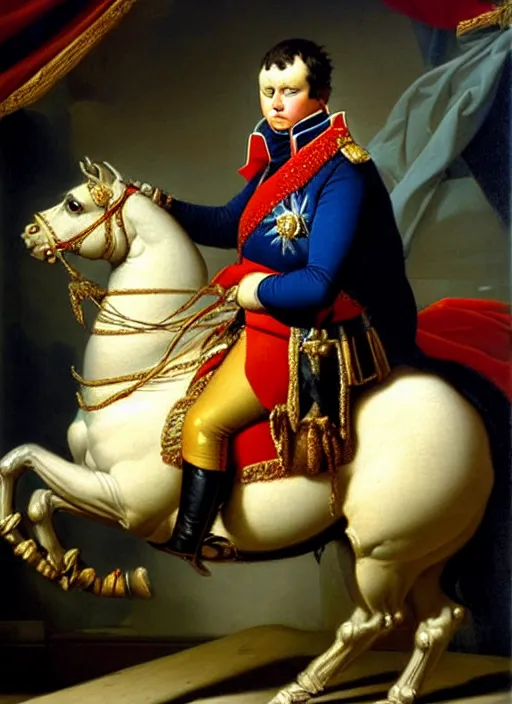 Prompt: grandiose epic portrait of napoleon bonaparte, french emperor, detailed painting by francois gerard and jacques louis david