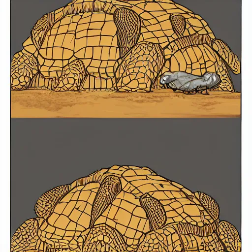 Prompt: ziggurat built around atop a gigantic turtle tortoise highly detailed concept art schematic golden hour Laurie Greasley