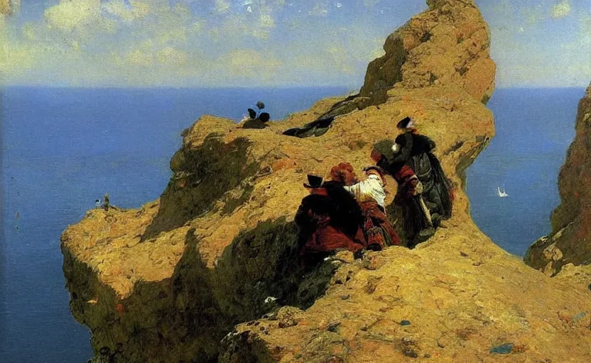 Prompt: high quality high detail painting by ilya repin, hanging from the edge of the cliff, hd