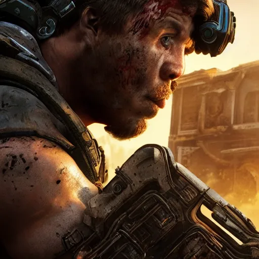 Image similar to guinea pig in gears of war, splash art, movie still, detailed face, photorealistic facial features, cinematic lighting, dramatic, octane render, long lens, shallow depth of field, bokeh, anamorphic lens flare, 8 k, hyper detailed, 3 5 mm film grain