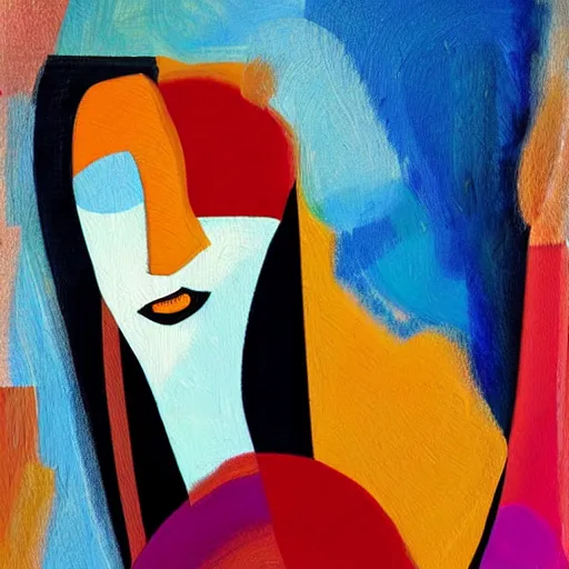 Image similar to the abstract painting of an image of a lady artistic flat illustration by mark spears