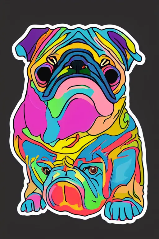 Image similar to Portrait of a pug as big as the world, sticker, colorful, illustration, highly detailed, simple, smooth and clean vector curves, no jagged lines, vector art, smooth