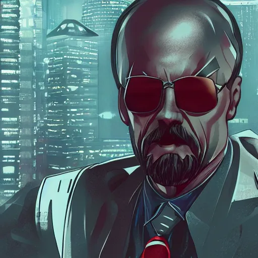 Image similar to cyberpunk vladimir lenin as the leader of a futuristic communist society, cybernetics, sharp lines, digital, artstation, colored in