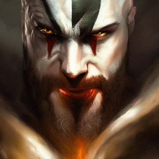 Image similar to A portrait of Kratos, Magic the Gathering art, art by greg rutkowski, matte painting, trending on artstation, very detailed