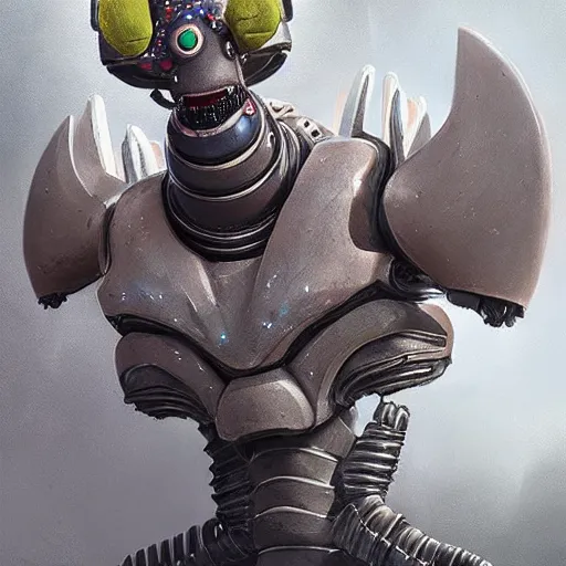 Prompt: a gray alien unicorn, a robotic crab with african decoration and a spongebob puppet, highly detailed, concept art, art by wlop and artgerm and greg rutkowski, masterpiece, trending on artstation, 8 k