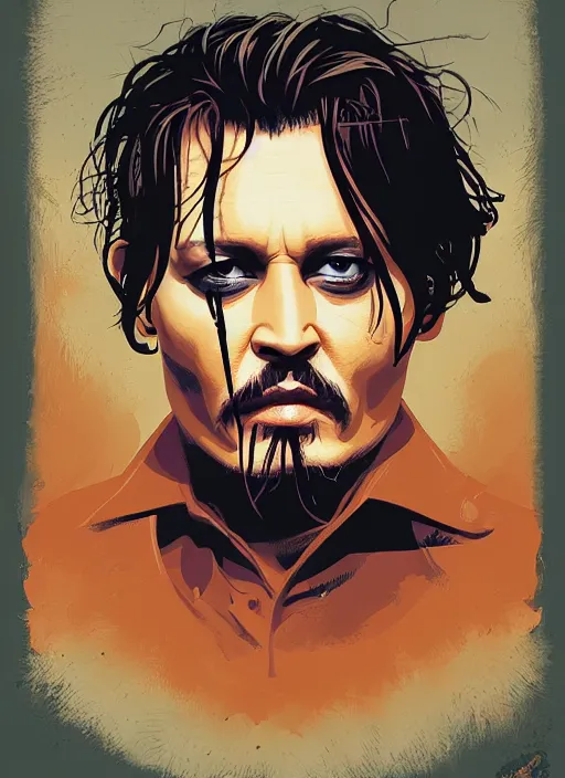 Prompt: highly detailed delirium face portrait of johnny depp by petros afshar, tom whalen, laurie greasley, war face by greg rutkowski