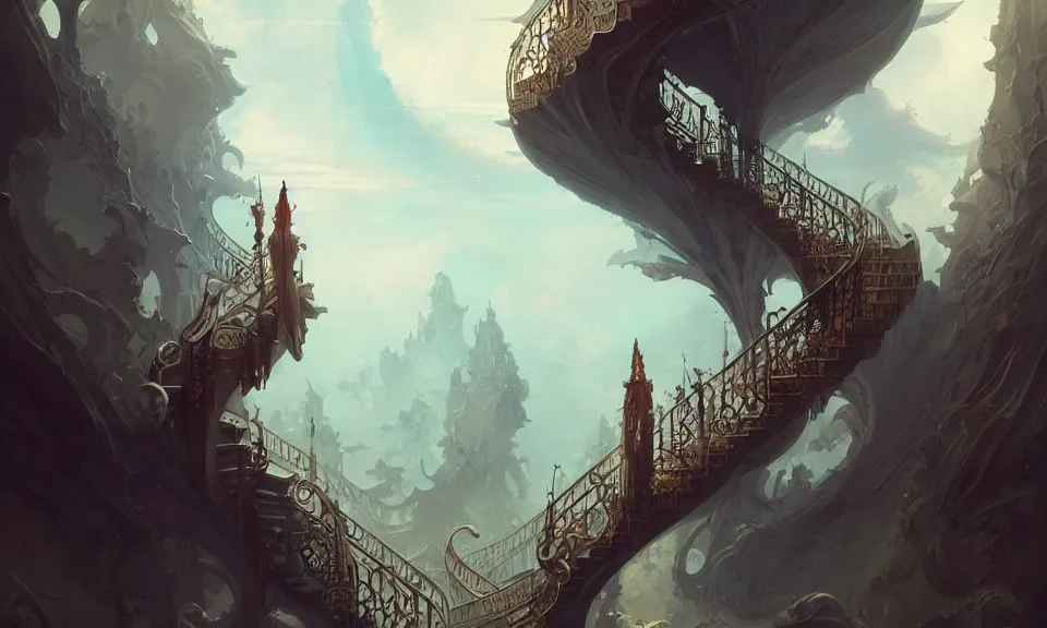Image similar to the magnificent staircase to heaven, art by greg rutkowski and peter mohrbacher, featured in artstation, octane render, cinematic, elegant, intricate, highly detailed, fantasy, concept art, sharp focus, illustration, 8 k