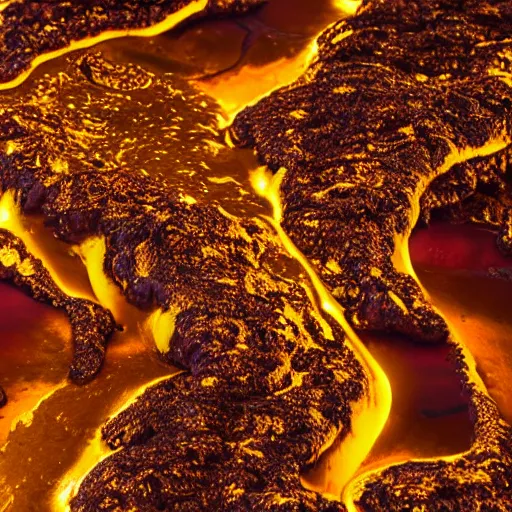 Image similar to a gold chain, surrounded by molten lava