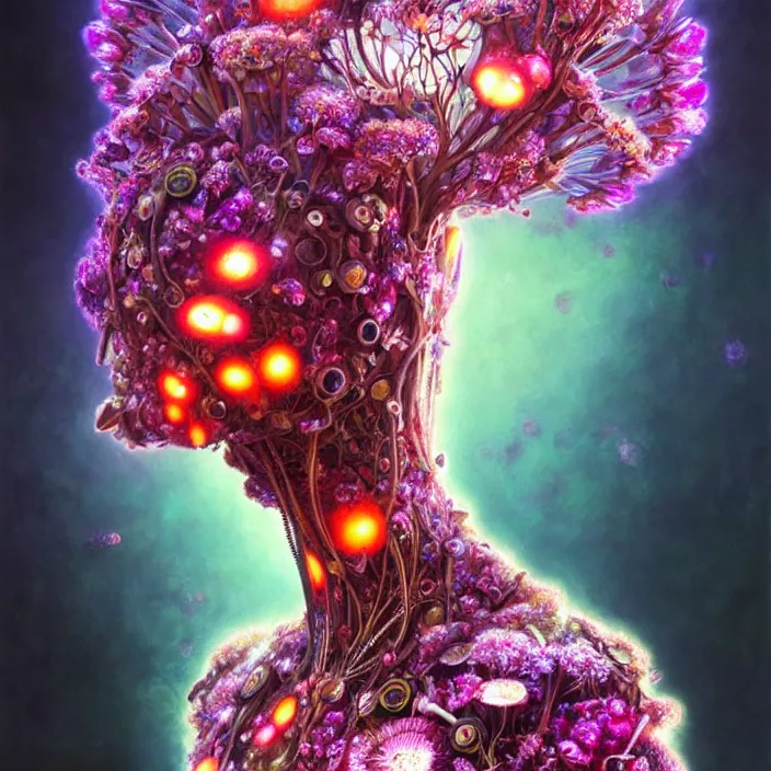 Prompt: extremely psychedelic organic cyborg made of orchid and cherry blossom tree and mushroom, LSD elk, diffuse lighting, fantasy, intricate, elegant, highly detailed, lifelike, photorealistic, digital painting, artstation, illustration, concept art, smooth, sharp focus, art by John Collier and Albert Aublet and Krenz Cushart and Artem Demura and Alphonse Mucha