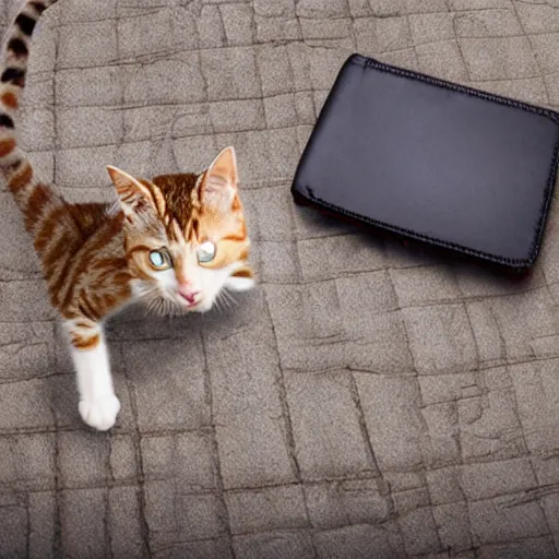 Image similar to stock footage, cat stealing a wallet