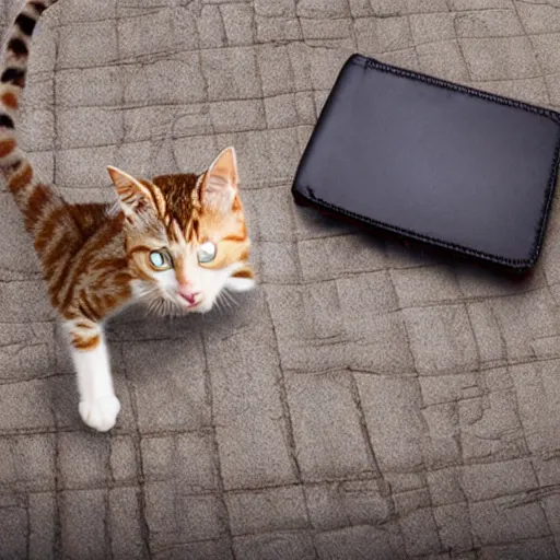 Prompt: stock footage, cat stealing a wallet