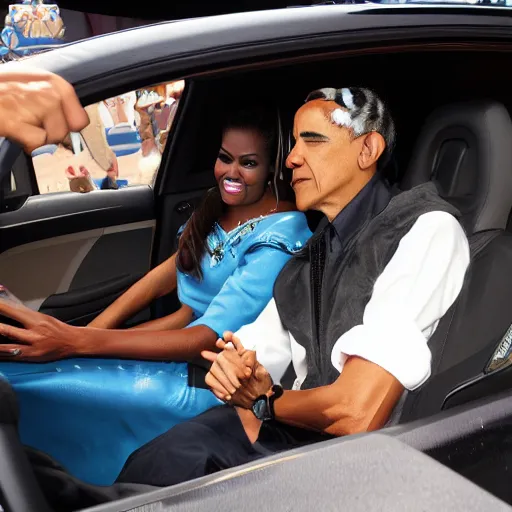 Image similar to obama driving lightning mc queen from disney