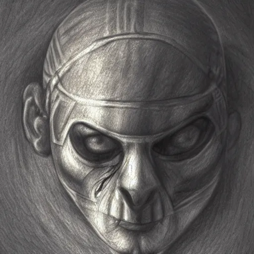 Image similar to one mummy touches head of warrior, pencil drawing