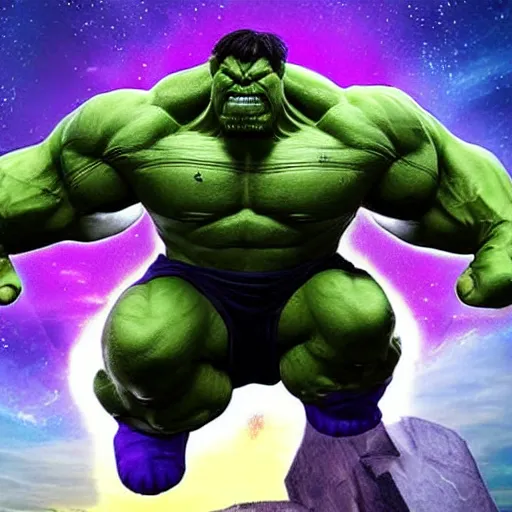 Prompt: combine thanos and hulk into one super hero