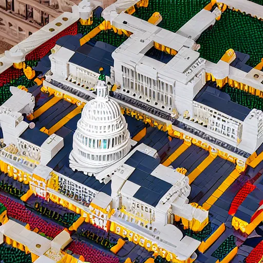 Image similar to washington dc, capitol building, legos, legoset, vintage, aerial view, double - exposure, 3 d, floodlight, ray tracing reflections