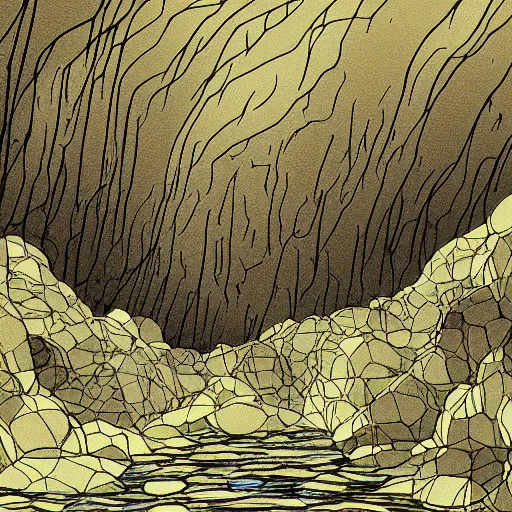 Prompt: “ digital illustration of the inside of a wet cave ”