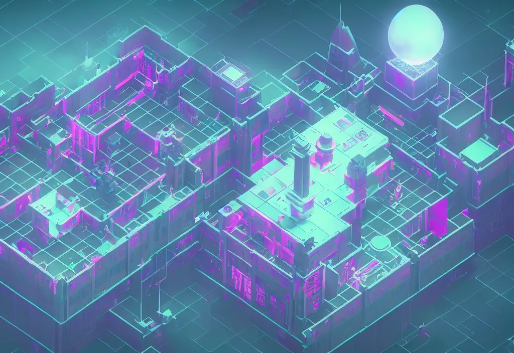 Image similar to hospital isometric magicavoxel bloodborne no mans sky, vaporwave, cinematic lighting, 4 k