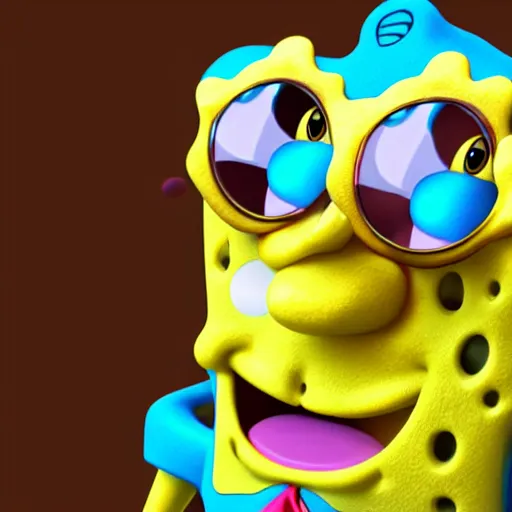 Prompt: 3D Render of Spongebob wearing glasses, High Fidelity