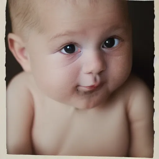 Prompt: Portrait of a baby with old wrinkly skin and gray hair
