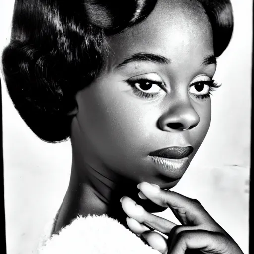 Image similar to black and white photo of a beautiful and elegant 1 9 6 5 young black actress