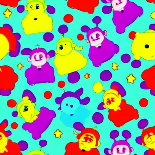 Prompt: seamless pattern of rainbow teletubbies