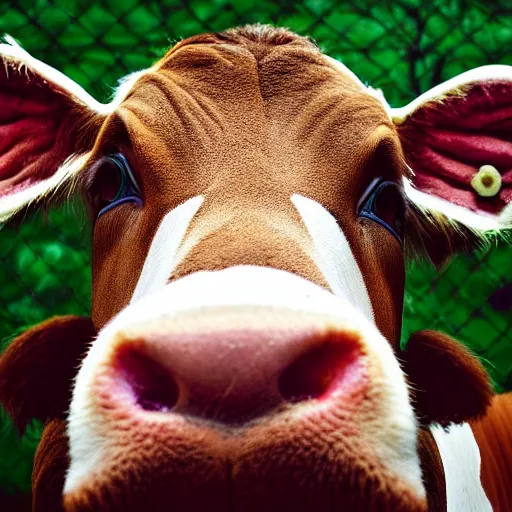 Image similar to nice cage in a cow suit, digital photography,