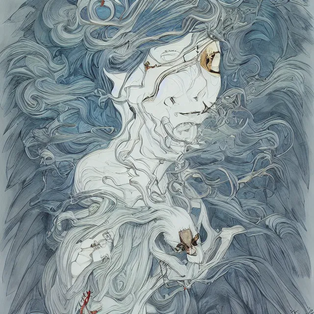 Image similar to a painting of the god of wind by james jean, dark fantasy art, high detail, trending on artstation