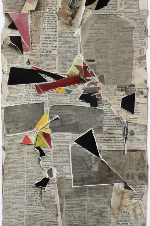 Image similar to an abstract collage artwork made of cut - up shapes on old paper : : organic shapes, newspaper clippings, old photographs, graphical ephemera : : dynamic composition in the style of kurt schwitters
