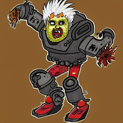 Image similar to zombie mech guy fieri, art by michael miller