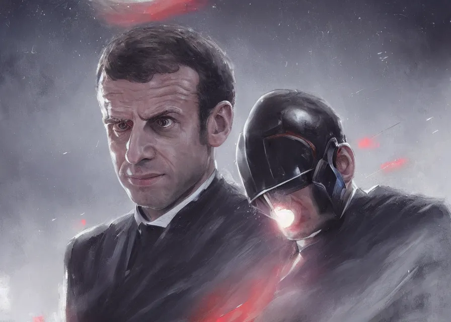 Prompt: painting of Emmanuel Macron as a senator in Star Wars, sharp focus, trending on ArtStation, masterpiece, by Greg Rutkowski, by Ross Tran, by Fenghua Zhong, octane, soft render, oil on canvas, moody lighting, clean background inside the galactic senate, cinematic