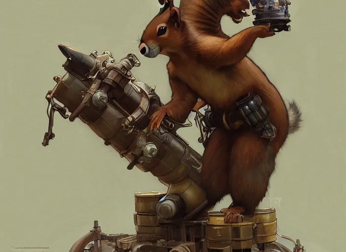 Prompt: a chimeric giant squirrel with a giant cannon in his back, exoskeleton, technology, elegant, highly detailed, digital painting, artstation, concept art, smooth, sharp focus, illustration, art by krenz cushart and artem, demura and alphonse mucha