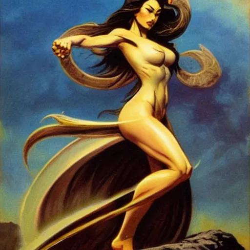 Prompt: Luthien in the style of Frank Frazetta