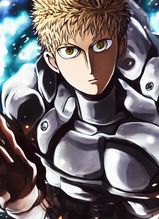 Image similar to A full portrait photo of real-life genos one punch man, f/22, 35mm, 2700K, lighting, perfect faces, award winning photography.