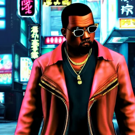 Image similar to Kanye West in Kamurocho from the Yakuza game series, screenshot