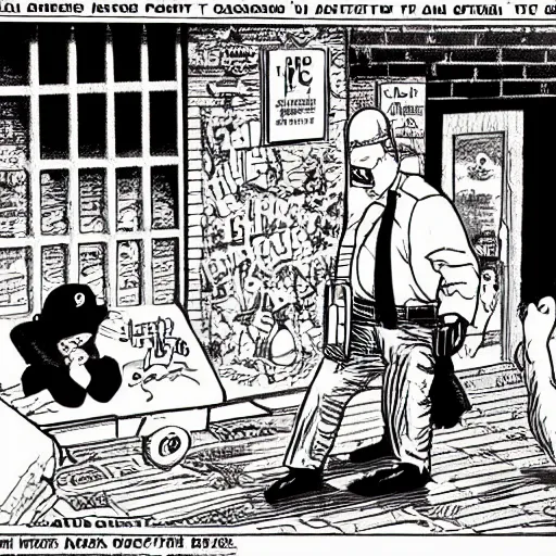 Prompt: dslr of a the far side single - panel comic of police brutality drawn by gary larson, comprehensive 2 d render, perfect symmetry, intricate, masterpiece, grayscale