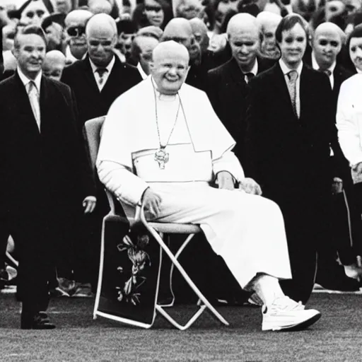 Prompt: press photograph of john paul ii wearing jordan 1 sneakers