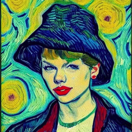 Prompt: Taylor swift in the style of Van Gogh