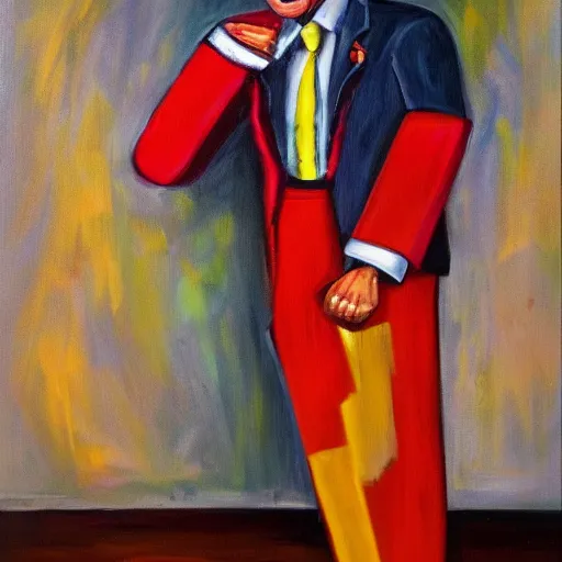 Image similar to oil canvas of jair bolsonaro as a sad clown