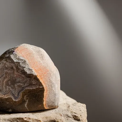 Image similar to studio lighting portrait of a whole rock that is half sandstone and half agate white background