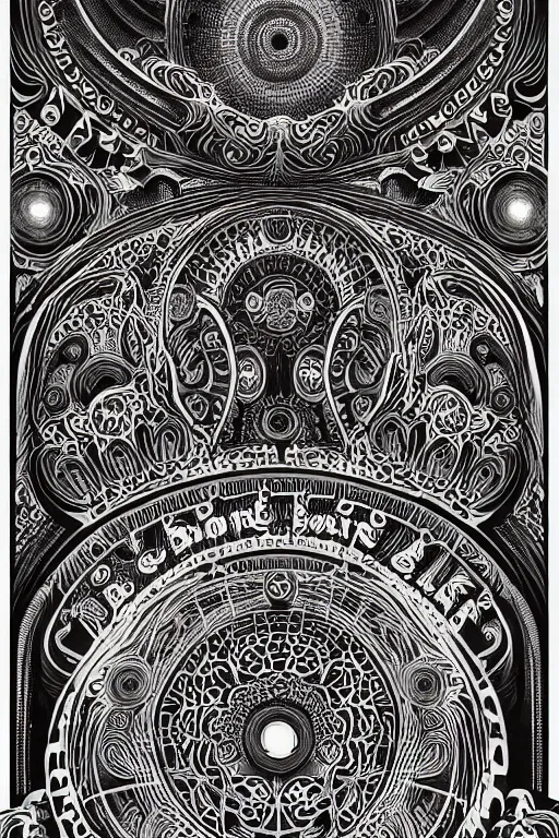 Image similar to Flowing lettering that says The Bozone, Fillmore concert poster for The Bozone by Robert Crumb, by Victor Moscoso, by Laurie Lipton, black light velvet poster, intricate paisley filigree, Bozo the clown. Clown motif, Shiny bulbous red clown nose at the center of an infinite fractal mandala tunnel of clowns, Unreal Engine, Cryengine, Artstation