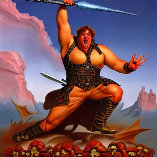 Prompt: John candy warrior king by boris vallejo