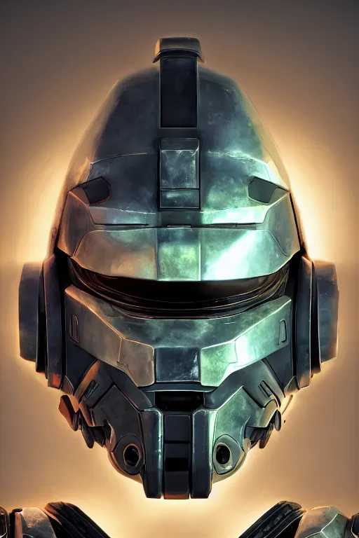 Image similar to robot ninja mask helmet halo master chief radiating a glowing aura global illumination ray tracing hdr fanart arstation by ian pesty and katarzyna da „ bek - chmiel