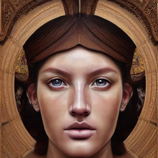 Image similar to hyperrealistic mixed media painting of beautiful goddess Athena, stunning 3d render inspired art by P. Craig Russell and Barry Windsor-Smith, perfect facial symmetry, dim volumetric lighting, full full full full face face face face face 8k octane beautifully detailed render, post-processing, portrait, extremely hyper-detailed, intricate, epic composition, brown brown brown eyes, realistic realistic realistic eyes, cinematic lighting, masterpiece, trending on artstation, detailed detailed detailed, masterpiece, stunning
