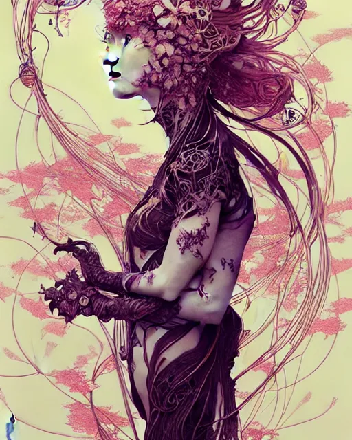 Prompt: Beautiful and playful ethereal ginger portrait, art nouveau, fantasy, intricate flower designs, elegant, highly detailed, sharp focus, art by Tsutomu Nihei, Artgerm and Greg Rutkowski and WLOP