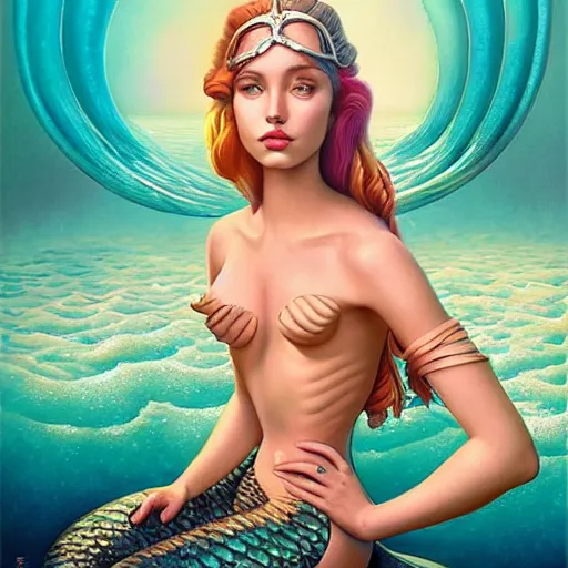 Prompt: mermaid portrait, Pixar style, by Tristan Eaton Stanley Artgerm and Tom Bagshaw.