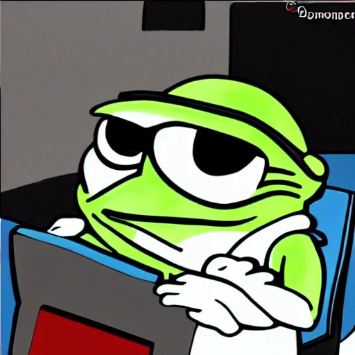 Prompt: pepe destroying computers